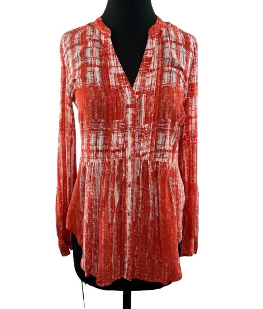 MAEVE Orange White Tunic Top Tie Dye Rayon V-Neck Button Front Size Small S
